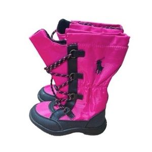 Polo Ralph Lauren Pink Black Knee Height Rubber Sole Rain Boots Toddler Size 5